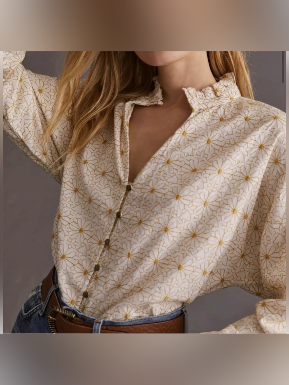 Pilcro Embroidered Daisy Button Down Blouse Size L - Picture 2 of 6